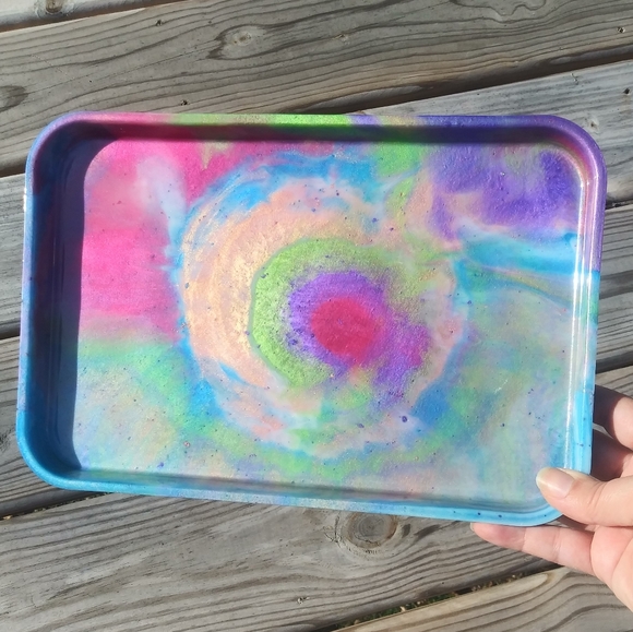 Hand Crafted Other - Large HANDMADE Resin Bold Colorful Tray Art